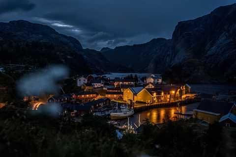 Night in the fishing village Nusfjord in Lofoten Thomas Rasmus Skaug Visit Norway com vwej2b